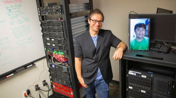 Arizona State University Assistant Professors of computer science Yan Shoshitaishvili (left) and Ruoyu “Fish” Wang in the Laboratory of Security Engineering for Future Computing, or SEFCOM. 