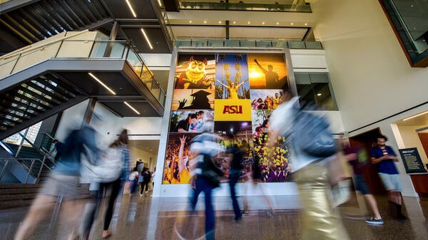 Students walking through the Student Pavilion at ASU.