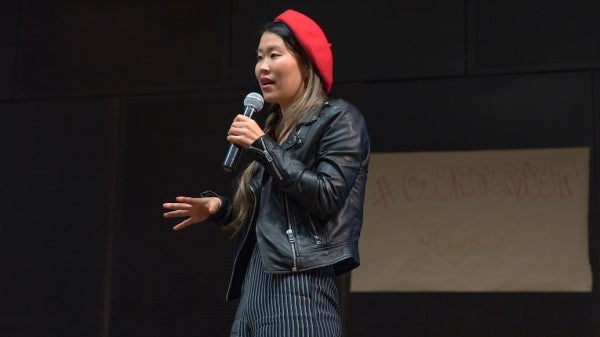 Woman in red beret