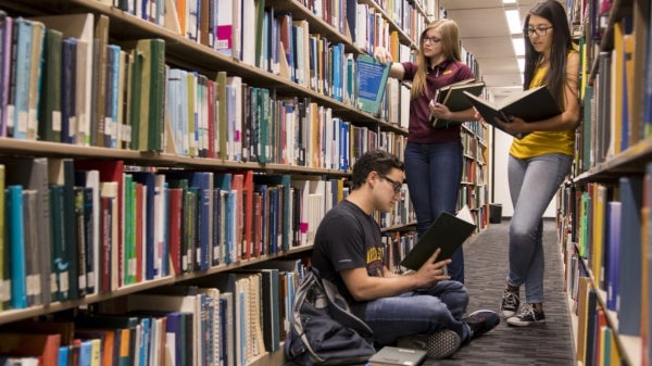 Students reading in a library