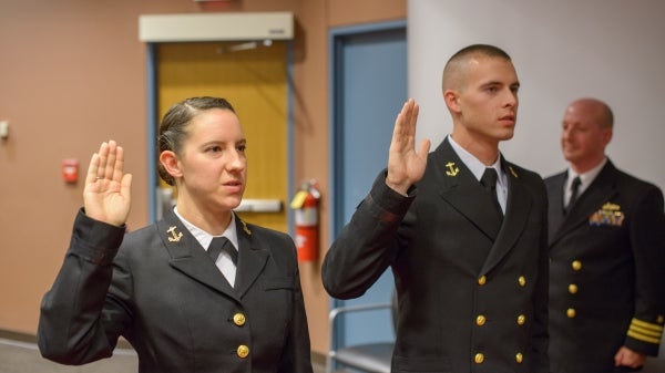 Two Naval ROTC midshipman are commissioned