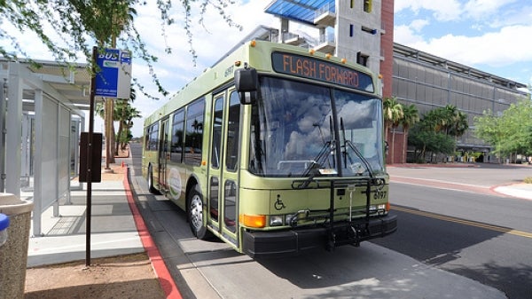 FLASH bus traveling along Packard Drive