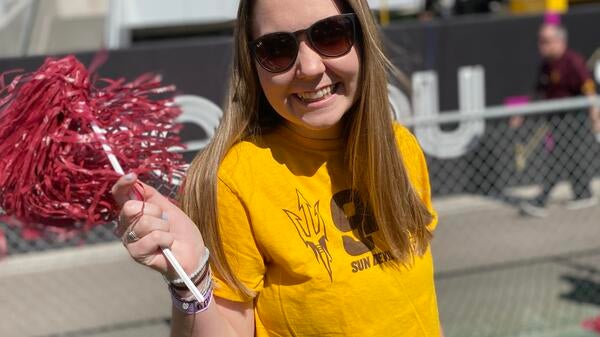 Sarah Moygtych at a football game