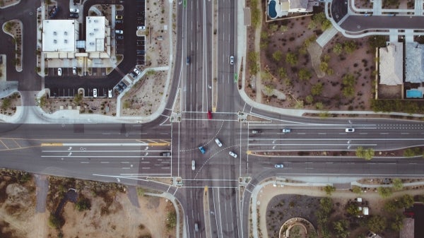 aerial view of a busy city intersection