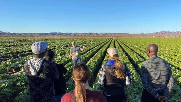 Students view a field of farmland