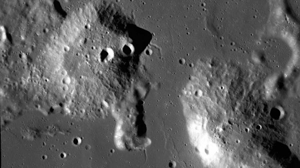 Close-up view of the surface of the moon.