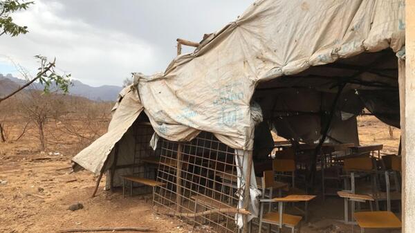 Outdoor classroom at refugee camp in Ethiopia