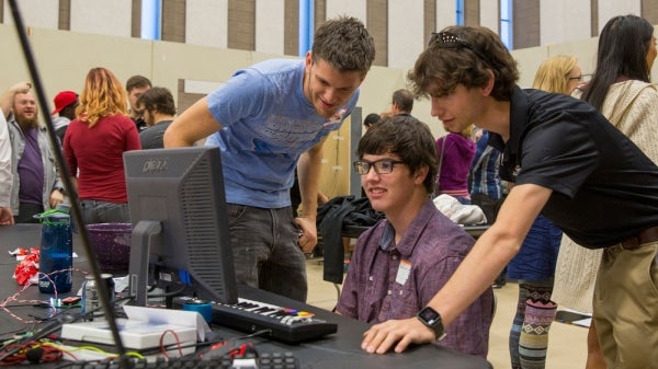 Students exhibit their senior-year Capstone and eProject work at Innovation Showcase, held December 2, 2016 at the Polytechnic campus. Photographer: Jessica Hochreiter/ASU