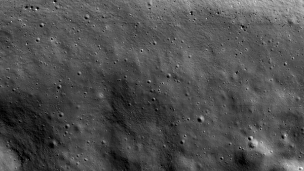 Close-up view of the ShadowCam's first image of the surface of the moon.