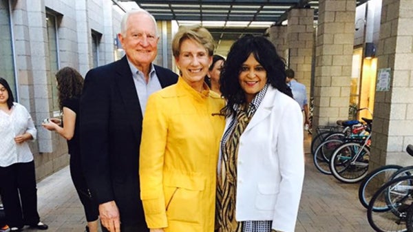 Souad Ali with Barbara and Craig Barrett, who endowed Barrett, the Honors College