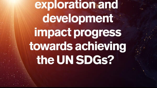 ASU Interplanetary Initiative event poster, reading "How does space exploration and development impact progress toward achieving the UN SDGs?" 