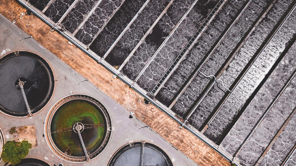 overhead view of a water treatment facility