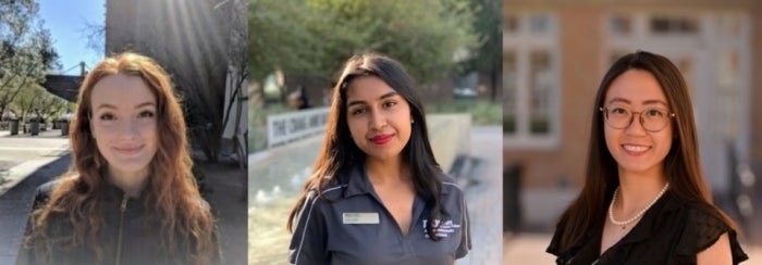 Collage of portraits of ASU students Erin Burgard, Anika Islam and Ashley Tse.