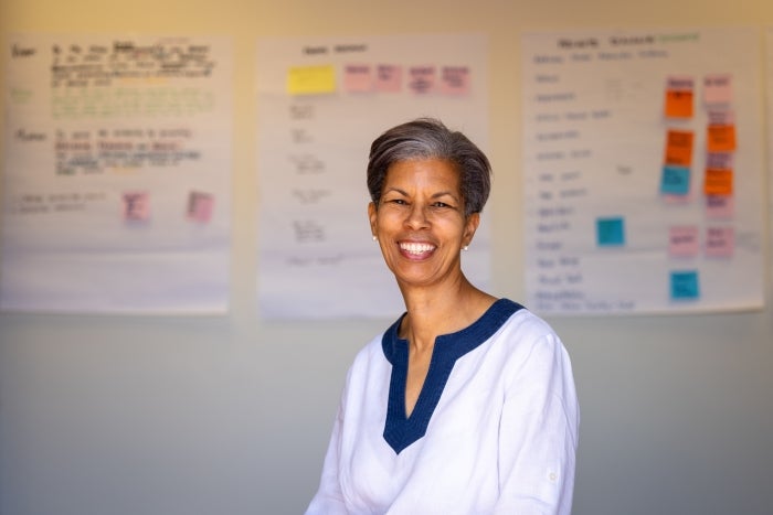 Woman's portrait in front of charts in office