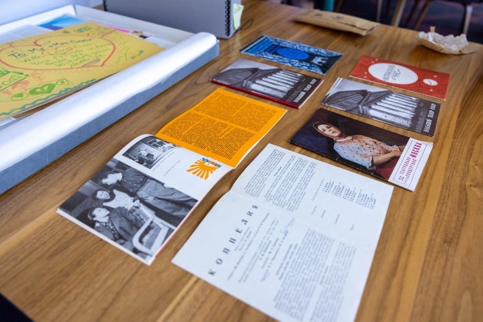 Paper materials laying on a table.