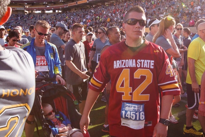 Man wearing a jersey with the number 42.