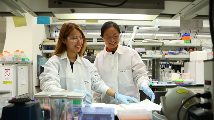 Yan Liu and student Yuhe Yang in the lab