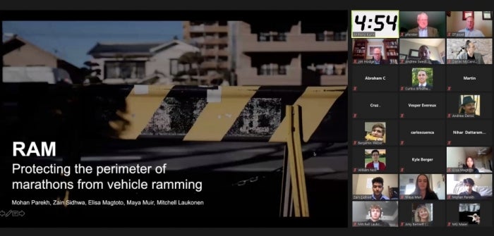 screenshot of Zoom presentation of marathon barricades