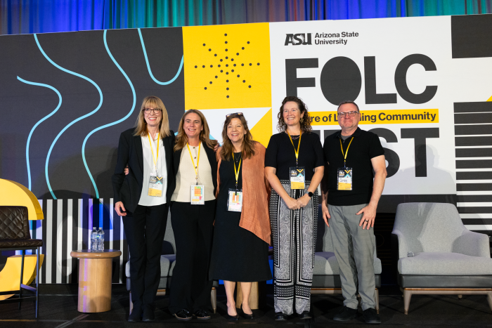 Pauline Davies, Jennifer Broatch, Carolyn Cavanaugh Toft, Heather Bateman and Gregory Broberg on stage at FOLC Fest 2025