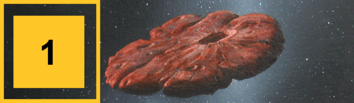 A concept illustration of the ‘Oumuamua object as a pancake-shaped disk.