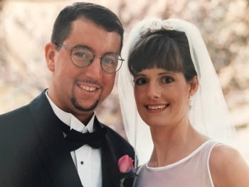 Brian and Leah Swanton on their wedding day, March 14, 1998