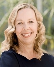 Portrait of woman with shoulder length blonde hair