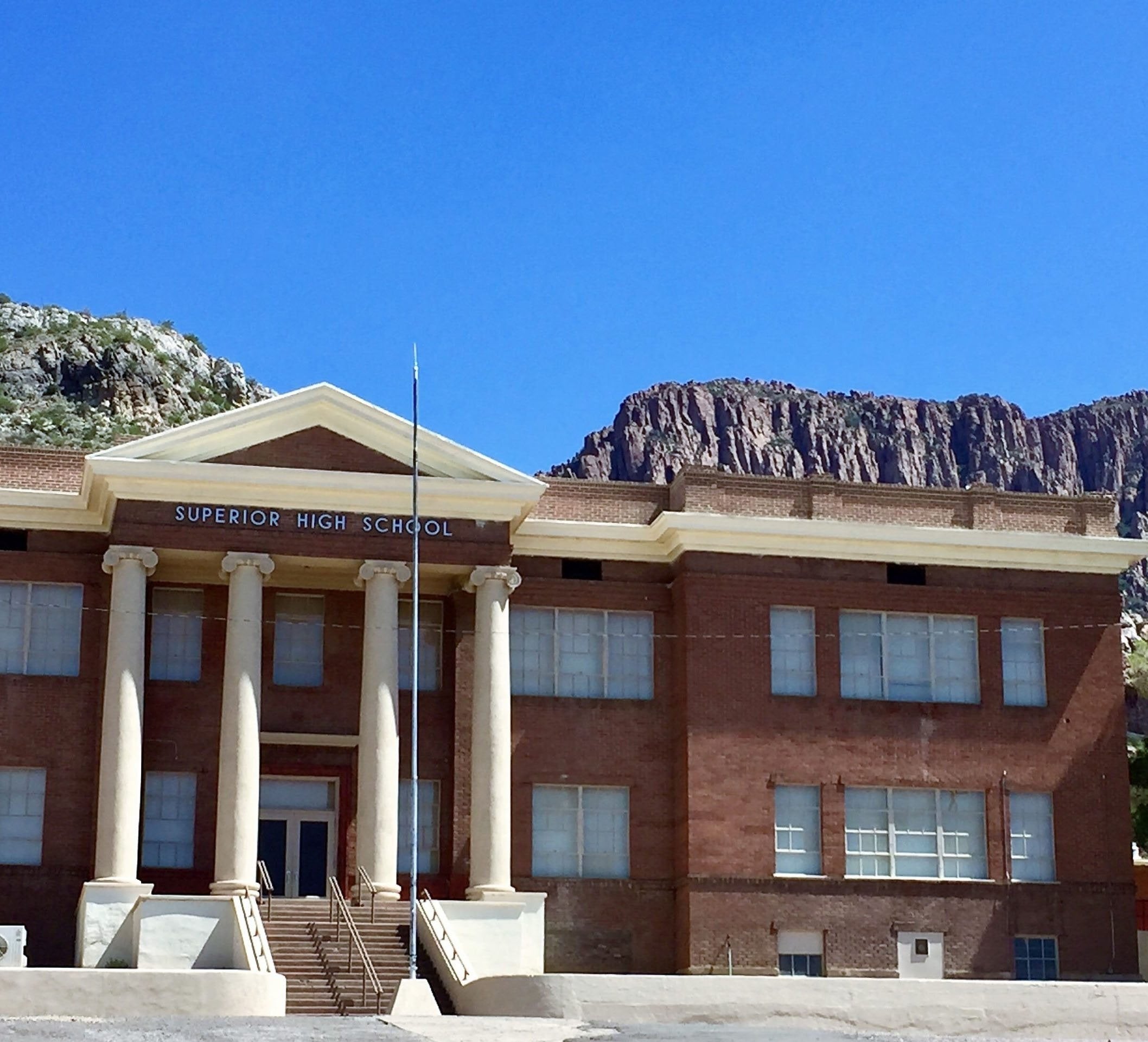 Exterior of the former Superior High School on the eastern edge of Superior, Arizona.