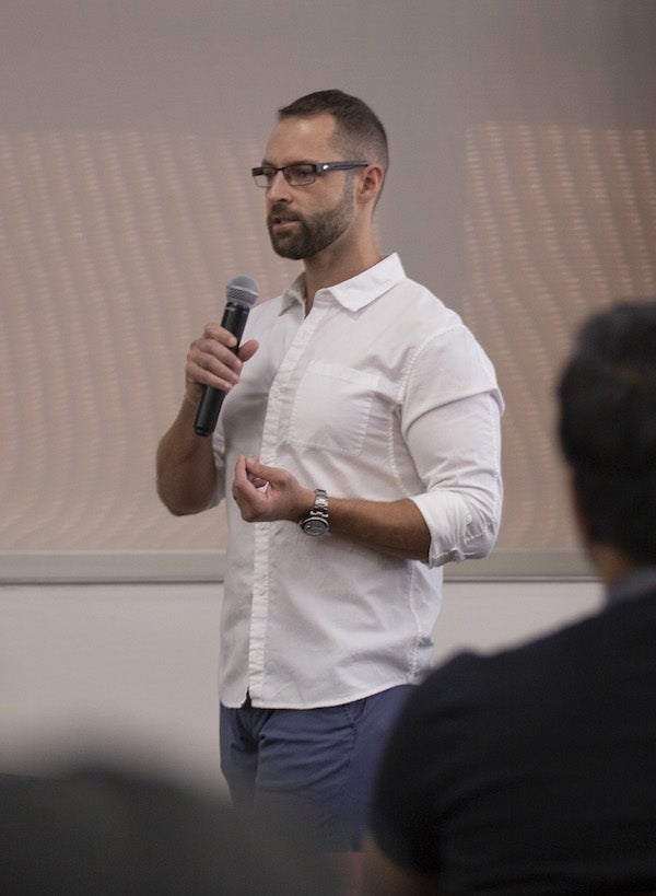 Benjamin Brockwell, principal at AZ-VC, speaking into a microphone.