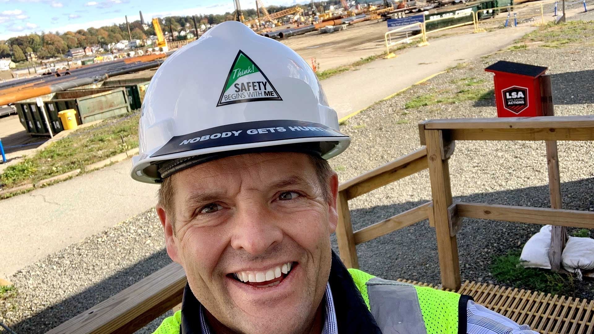 Eminent Scholar Timothy Becker taking a selfie on construction project worksite.