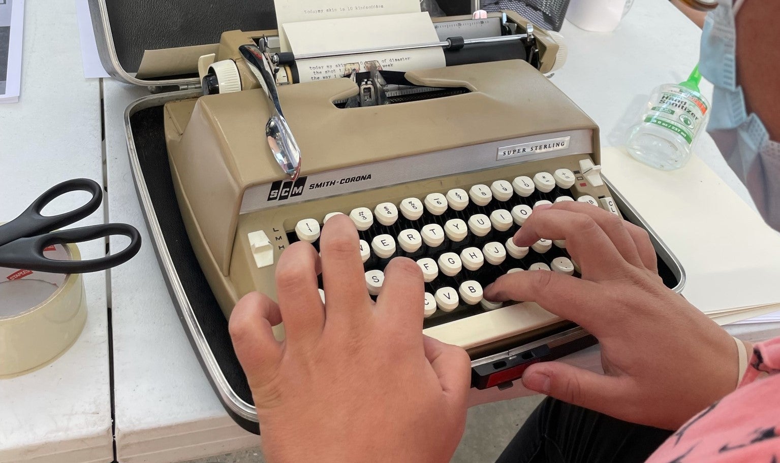 A student types a custom poem during a Humanities Week on October 19, 2021 on ASU's Tempe campus. / Photo courtesy Sally Ball.